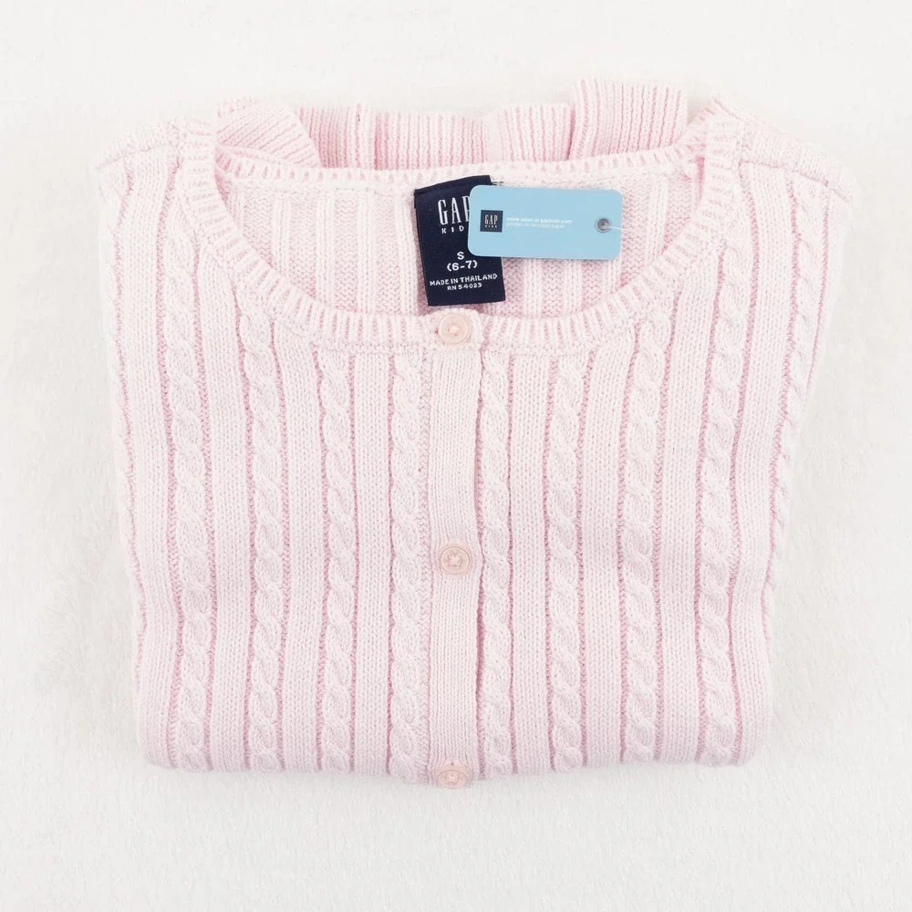 NWT GAP Cotton Cardigan Sweater Girl's Small Light Pink